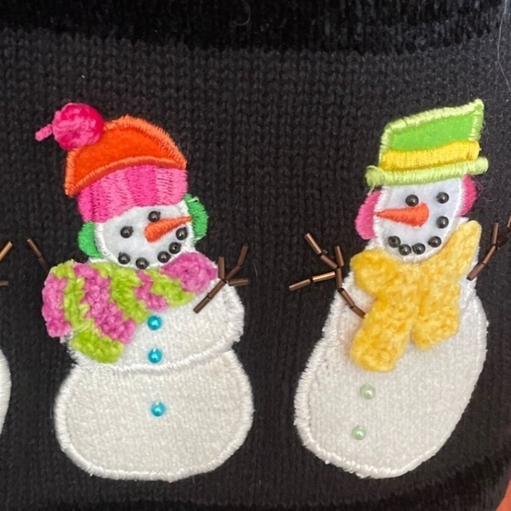 Vtg Quacker Factory Christmas Cardigan Women L w Snowman Snowflake Embellishment - Picture 5 of 9
